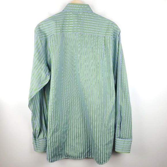 Visconti Black Medium Button up Shirt Green Blue Stripes Long Sleeve Metallic - Picture 2 of 16